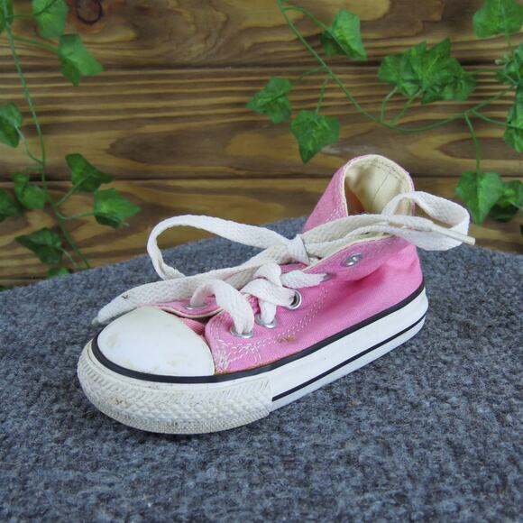 Converse Girls Sneaker Mid Top All Star Sz T‎ 5 Medium Pink Fabric Lace Up - Picture 1 of 5